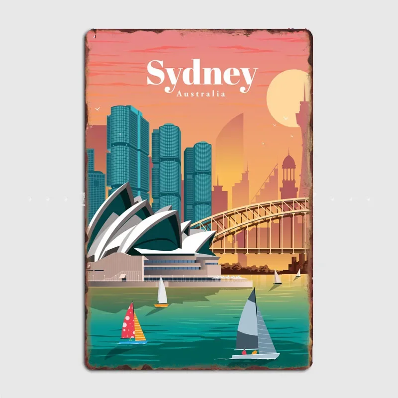 Home Bar Sydney - Винтажный металлический постер с видами Сиднея,